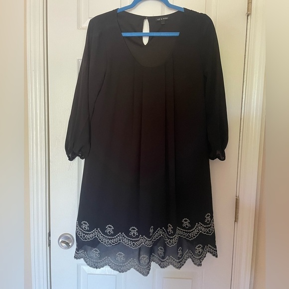 AS U Wish Size L black Embroidered Hem Pleated Front Lined Dress - Picture 1 of 11
